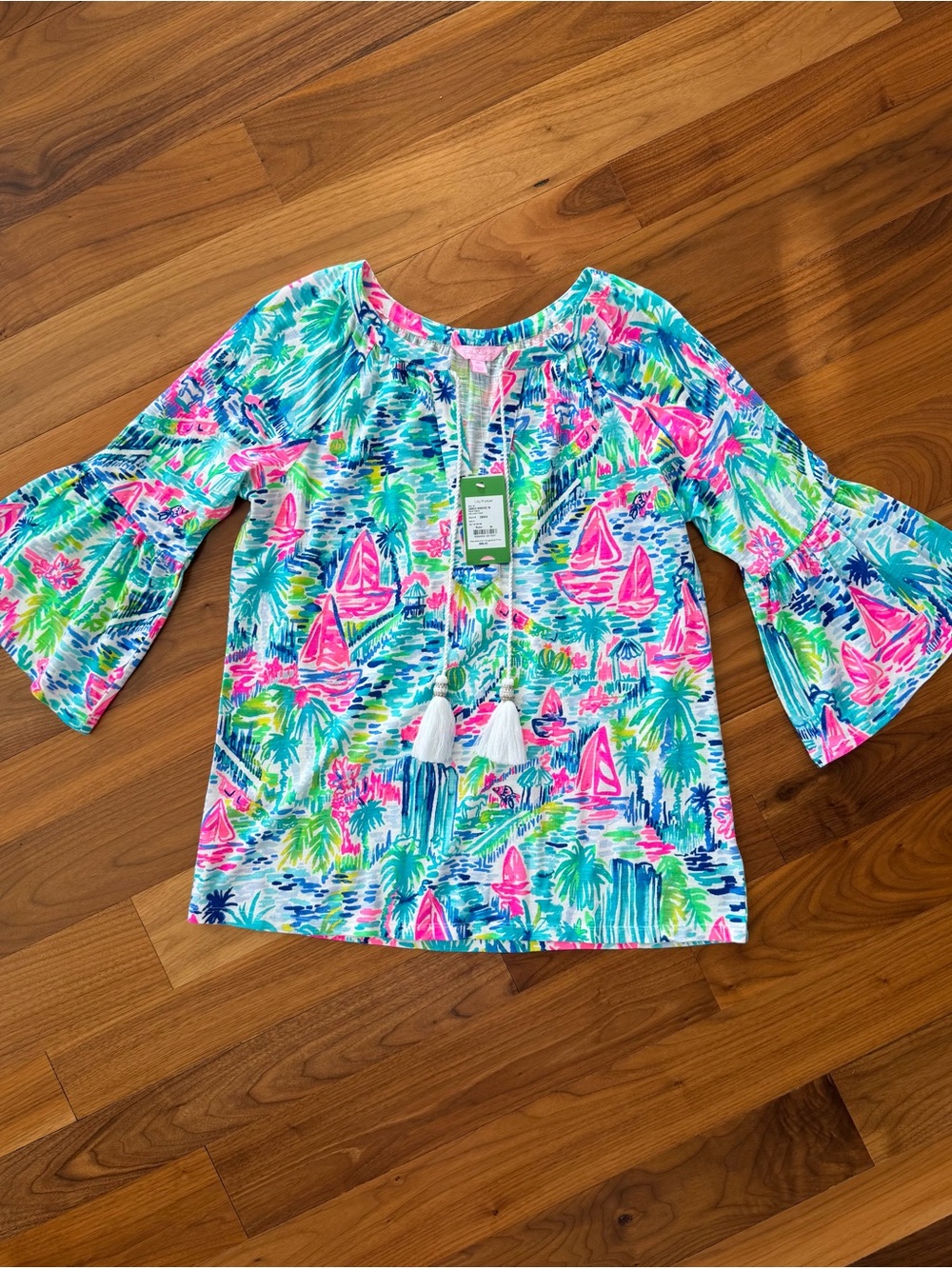 NWT Lilly Pulitzer Del Lago Tunic Top Salt In The Air Pink Blue Sailboat Size M - Picture 16 of 16